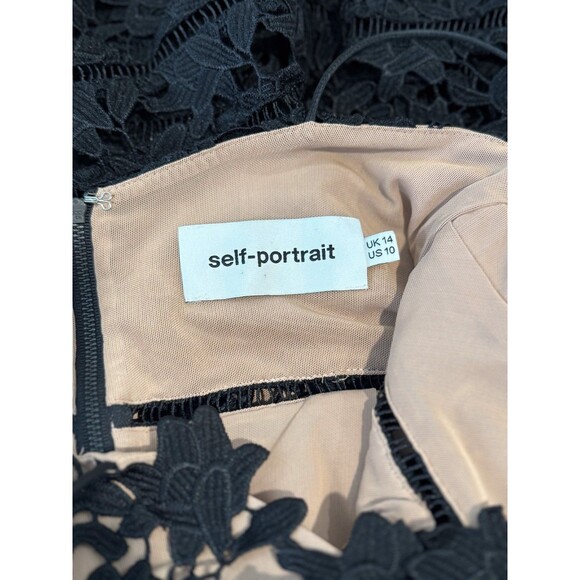 Self Portrait Dress Black Azaelea Midi V Neck Floral Overlay Evening Size 10 - Picture 4 of 15